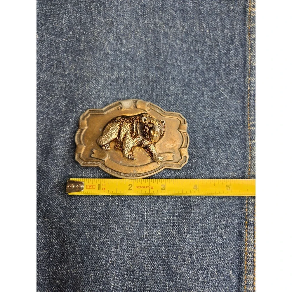 Vintage Raised 3D Grizzly Bear Brass Belt Buckle - Wildlife Western